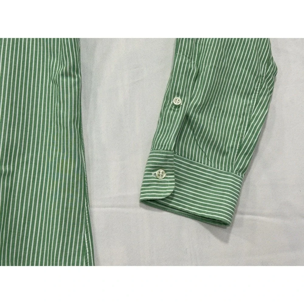 Polo Ralph Lauren Classic Fit Button Down Dress Shirt Green & White Purple Logo